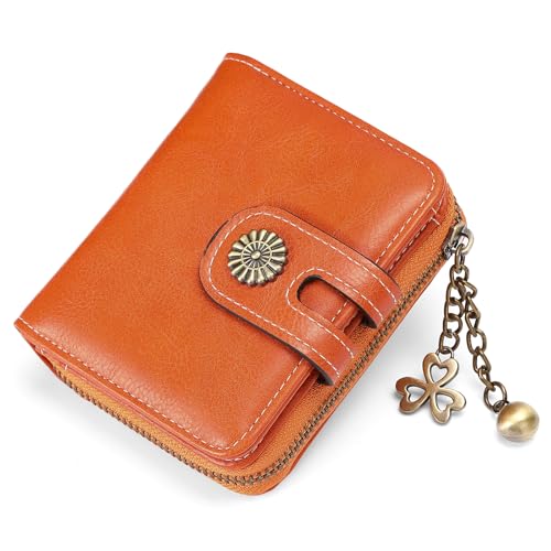 BVEOGMRO Kleine Geldbörse für Damen, RFID-blockierend, Kreditkartenetui, Ledergeldbörsen mit Münzfach mit Reißverschluss, Orange (Brilliant Orange), 4.33'' x 3.54'' x 1.18'' in von BVEOGMRO