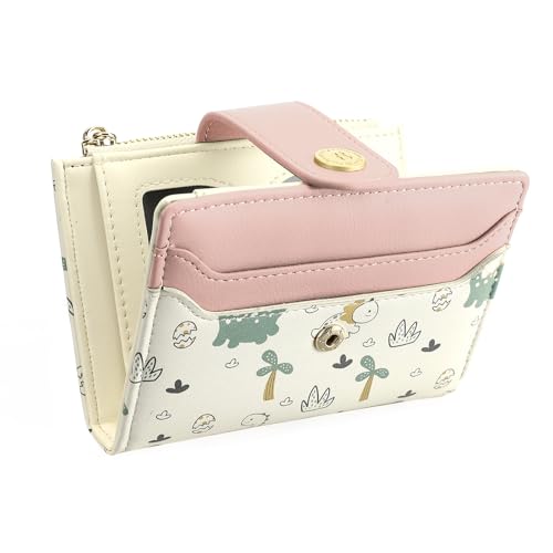 BVEOGMRO Kleine Geldbörse für Damen, kompakt, Leder, RFID-blockierend, Kreditkartenetui mit Ausweisfenster und Münzfach mit Reißverschluss, Helles Pink, 4.93" x 3.74" x 1.38" in von BVEOGMRO