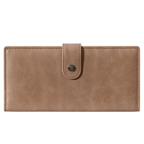 BVEOGMRO Schlanke Geldbörse für Damen, Leder, RFID-blockierend, Kreditkartenhalter, faltbar, dünn, lang, mit Reißverschlussfach mit Ausweisfenster, Khaki, 7.56" x 3.66" x 0.7" in von BVEOGMRO