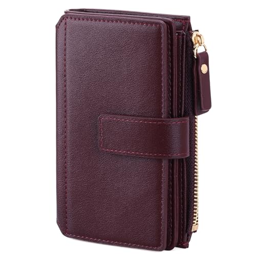 GOIACII Damen Geldbörse Damen Reisekartengeldbörse Trifold Veagan Leder, Weinrot von BVEOGMRO