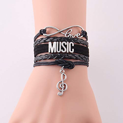 BVFRA Damen Lederarmband,Vintage Echtes Schwarzes Leder Geflochtene Armreifen Unendlichkeit Liebesbriefe Musik Multilayer Wickeln Charm Armbänder Persönlichkeit Männer Jungen Frauen von BVFRA
