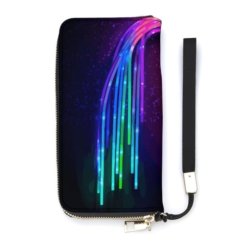 BVKWNTSA Modische Geldbörse aus Leder mit großem Fassungsvermögen, Regenbogen-Neon-Druck, vertikal, inneres Design mit mehreren Fächern – erfüllt Ihre vielfältigen Reisebedürfnisse von BVKWNTSA