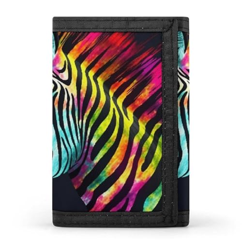 BVKWNTSA Stilvolle und langlebige dreifach gefaltete Geldbörse mit Regenbogen-Zebramuster, mehrere Kartenfächer, großes Fassungsvermögen und tragbar, Buntes Regenbogen-Zebra, Einheitsgröße von BVKWNTSA