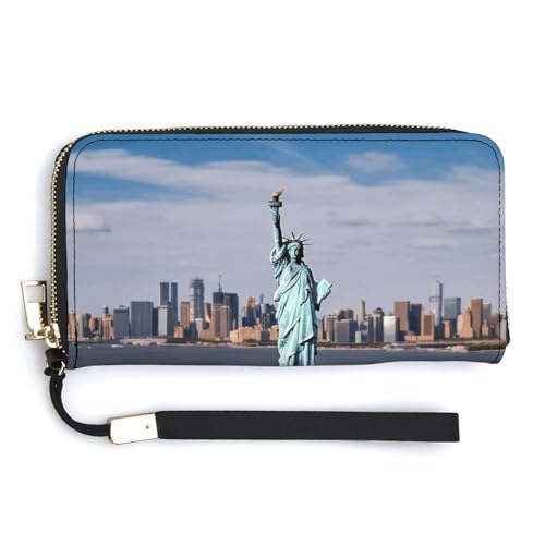 Modische große Freiheitsstatue in NYC bedruckte lange Handtasche, internes Design mit mehreren Fächern, erfüllt Ihre vielfältigen Reisebedürfnisse von BVKWNTSA
