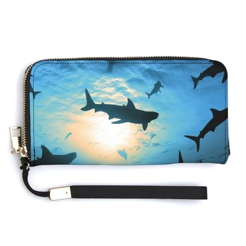 Modische lange Handtasche mit Hammerhead Sharks mit großem Fassungsvermögen, internes Design mit mehreren Fächern – erfüllt Ihre vielfältigen Reisebedürfnisse von BVKWNTSA