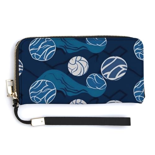 Modische lange Handtasche mit großem Fassungsvermögen, blaues Volleyball-Motiv, internes Design mit mehreren Fächern, erfüllt Ihre vielfältigen Reisebedürfnisse von BVKWNTSA