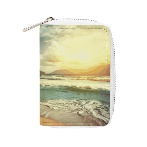 Modischer Kartenhalter aus Leder, Motiv: Sonnenuntergang am Strand, großes Fassungsvermögen, klein und praktisch, einfach in Taschen, Handgepäcktaschen, Rucksäcke usw. zu verstauen. Erfüllen Sie Ihre Modischer Kartenhalter aus Leder, Motiv: Sonnenuntergang am Strand, großes Fassungsvermögen, klein und praktisch, einfach in Taschen, Handgepäcktaschen, Rucksäcke usw. zu verstauen. Erfüllen Sie Ihre von BVKWNTSA