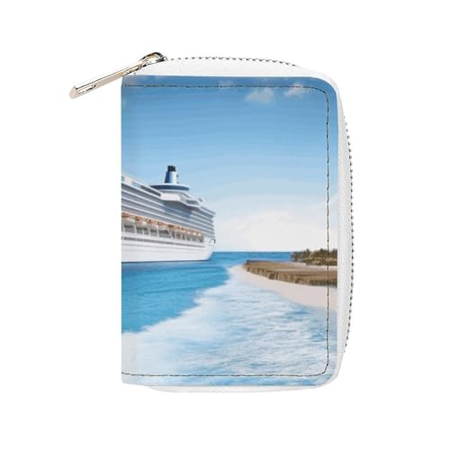 Modischer Kartenhalter aus Leder mit Kreuzfahrtschiff, großes Fassungsvermögen, klein und praktisch, einfach in Taschen, Handgepäcktaschen, Rucksäcke usw. zu verstauen. Erfüllen Sie Ihre praktischen von BVKWNTSA