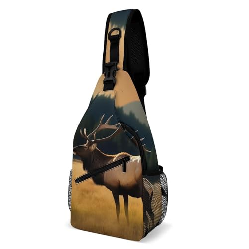 Multifunktionale Outdoor Elch in The Meadow Printed Chest Bag Suitable for Travel, Outdoor, Commuting And Other Scenarios Stylish And Portable Outdoor Messenger Bag, Elch auf der Wiese, 38x20cm von BVKWNTSA