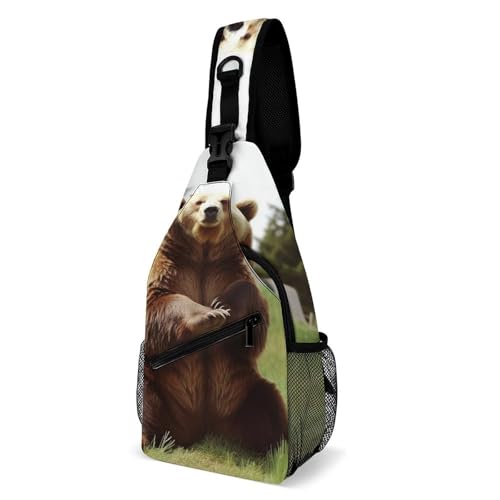Multifunktionale Outdoor Hi Bear Sit on The Lawn Printed Chest Bag Suitable for Travel, Outdoor, Commuting And Other Scenarios Stylish And Portable Outdoor Messenger Bag, Hi Bear sitzt auf dem Rasen von BVKWNTSA