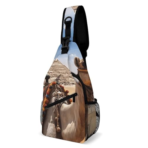 Multifunktionale Outdoor Pyramide Camel Printed Chest Bag Suitable for Travel, Outdoor, Commuting And Other Scenarios Stylish And Portable Outdoor Messenger Bag, Pyramide Camel, 38x20cm von BVKWNTSA