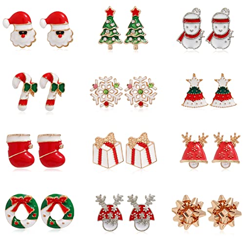 12 Paar Ohrringe Weihnachten für Damen Kinder Mädchen Weihnachtsohrringe Damen Weihnachts Ohrringe Set Weihnachtsbaum Jingle Rentier Ohrringe Christmas Earrings von BVLAGIDA