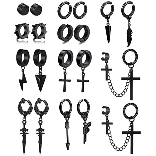 BVLAGIDA 20 Stücke Edelstahl magnet ohrringe für Männer Damen Creolen Kreuz Anhänger Nicht Piercing Hypoallergen Non-piercing Clip on Ohrringe, Schwarz von BVLAGIDA