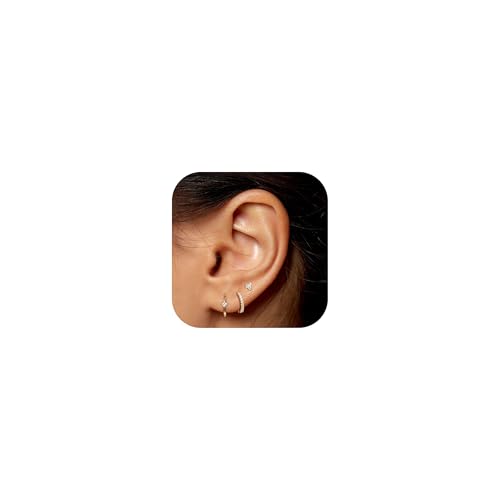 BVLAGIDA 3 Paar Ohrringe Gold Set für Damen 14K Vergoldet Klein Creolen Zirkonia Ohrstecker Helix Knorpel Ohrringe mit Geschenkbox BVLAGIDA 3 Paar Ohrringe Gold Set für Damen 14K Vergoldet Klein Creolen Zirkonia Ohrstecker Helix Knorpel Ohrringe mit Geschenkbox von BVLAGIDA