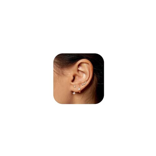 BVLAGIDA 3 Paar Ohrringe für Damen Creolen Zirkonia Ohrstecker 14K Vergoldet Ohrringe Tragus Helix Piercings Zirkonia Ohrstecker Kleine Stapelbare Creolen Set für Mehrere Piercings von BVLAGIDA