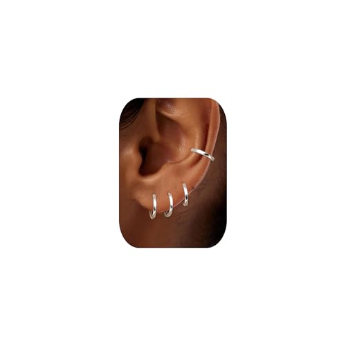 BVLAGIDA 4 Paar Kleine Creolen Silber 925 für Damen Hypoallergen Helix Piercings Creolen Silber Ohrringe Set für Mehrere Piercings 6/8/10/12MM von BVLAGIDA