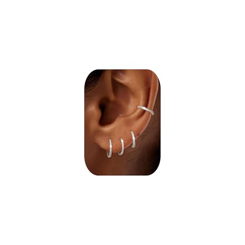 BVLAGIDA 4 Paar Ohrringe Silber 925 Ohrringe Set mit Zirkonia AAA+ Hypoallergen Klein Creolen für Mehrere Piercings 6/8/10/12MM von BVLAGIDA