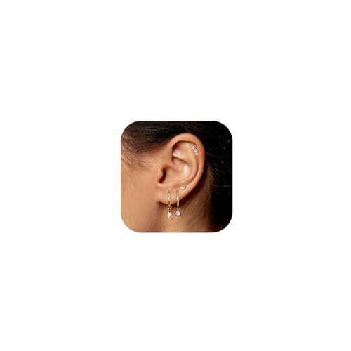 BVLAGIDA 4 Paar Ohrringe für Damen Creolen Zirkonia Ohrstecker 14K Vergoldet Ohrringe Set Conch Tragus Helix Piercings Gold Ohrringe für Mehrere Ohrlöcher von BVLAGIDA