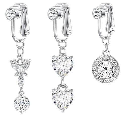 BVLAGIDA Fake Bauchnabelpiercing für Damen, Bauchnabelpiercing Chirurgenstahl, Fake Bauchnabel Piercing Herz Zirkon Schmetterling, mit Geschenk Box von BVLAGIDA