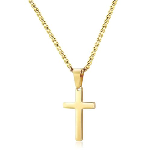 BVLAGIDA Kreuz Kette für Herren Damen, Edelstahl Kreuz Halskette, Kreuz Anhänger mit Kasten Kette, Kreuz Kette Gold, Länge 45CM, mit Geschenkbox von BVLAGIDA