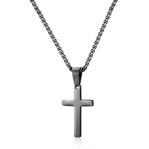 BVLAGIDA Kreuz Kette für Herren Damen, Edelstahl Kreuz Halskette, Kreuz Anhänger mit Kasten Kette, Kreuz Kette Schwarz, Länge 55CM, mit Geschenkbox von BVLAGIDA