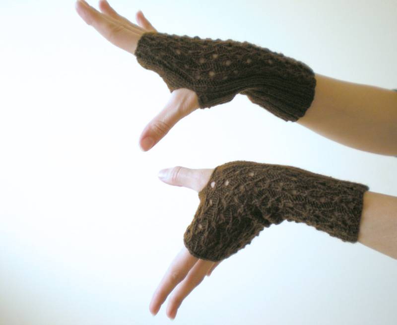 Braune Fingerlose Wolle Handschuhe Gestrickte Herbst Nougat Braun Hand Geschenk von BVLifeStyle