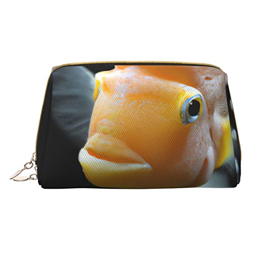 Minimalistische und stilvolle tragbare Leder-Make-up-Tasche, Bullhead-Fisch, bedruckte Kosmetiktasche für Mädchen und Damen, kleine Größe, Gelber Goldfisch, Einheitsgröße von BVMPRS