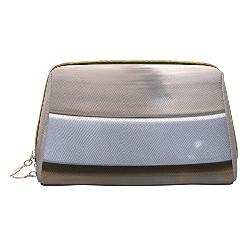 Minimalistische und stilvolle tragbare Leder-Make-up-Tasche, Holzwand, Metalltor, bedruckte Kosmetiktasche für Mädchen und Damen, kleine Größe, Metalltor, Einheitsgröße von BVMPRS