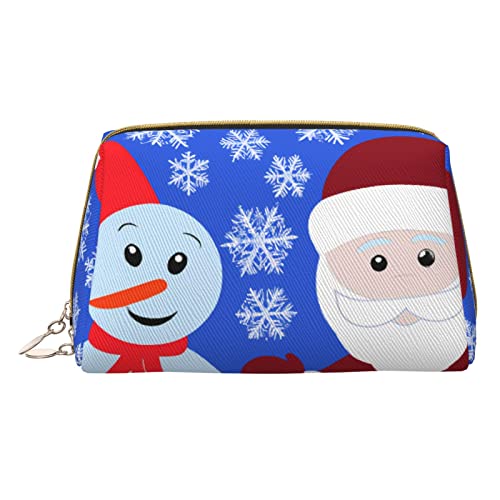 Minimalistische und stilvolle tragbare Leder-Make-up-Tasche, Holzwand, Metalltor, bedruckte Kosmetiktasche für Mädchen und Damen, kleine Größe, Schneemann mit Schneeflocke, Einheitsgröße von BVMPRS