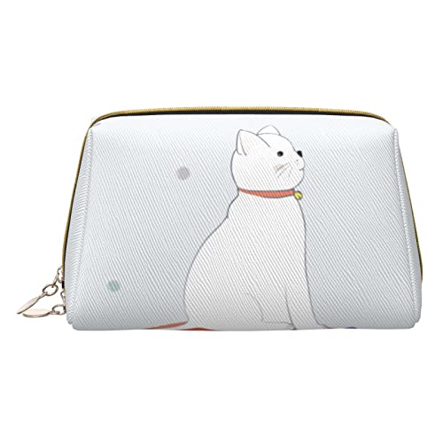 Minimalistische und stilvolle tragbare Leder-Make-up-Tasche, Kuh-Druck, für Mädchen und Damen, kleine Größe, Regenbogen-Katze, Einheitsgröße von BVMPRS