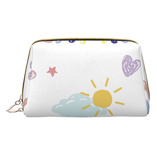 Minimalistische und stilvolle tragbare Leder-Make-up-Tasche, Kuh-Druck, für Mädchen und Damen, kleine Größe, Regenbogen und Sonne, Einheitsgröße von BVMPRS