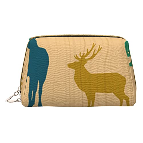 Minimalistische und stilvolle tragbare Leder-Make-up-Tasche, Meereshintergrund, bedruckte Kosmetiktasche für Mädchen und Damen, kleine Größe, Deer Show, Einheitsgröße von BVMPRS