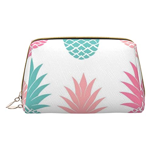 Minimalistische und stilvolle tragbare Leder-Make-up-Tasche, Meereshintergrund, bedruckte Kosmetiktasche für Mädchen und Damen, kleine Größe, Farbige Ananas, Einheitsgröße von BVMPRS