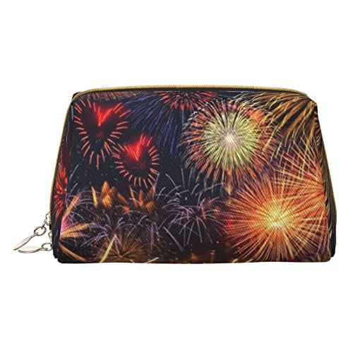 Minimalistische und stilvolle tragbare Leder-Make-up-Tasche, Meereshintergrund, bedruckte Kosmetiktasche für Mädchen und Damen, kleine Größe, Feuerwerk, Einheitsgröße von BVMPRS