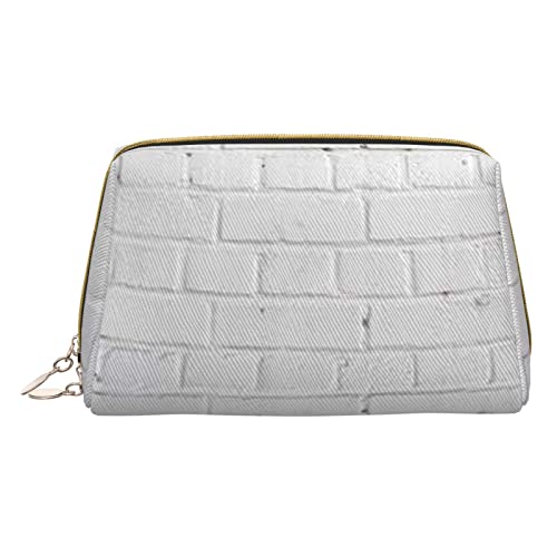 Minimalistische und stilvolle tragbare Leder-Make-up-Tasche, Strand und Sonnenuntergang, bedruckte Kosmetiktasche für Mädchen und Damen, kleine Größe, Altweiße Ziegelmauer, Einheitsgröße von BVMPRS