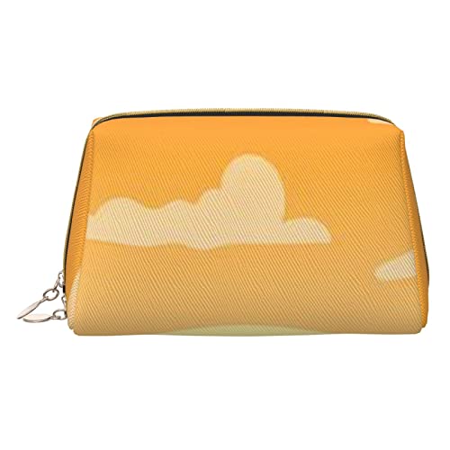 Minimalistische und stilvolle tragbare Leder-Make-up-Tasche, Strand und Sonnenuntergang, bedruckte Kosmetiktasche für Mädchen und Damen, kleine Größe, Elefant und Giraffe im Sonnenuntergang, von BVMPRS