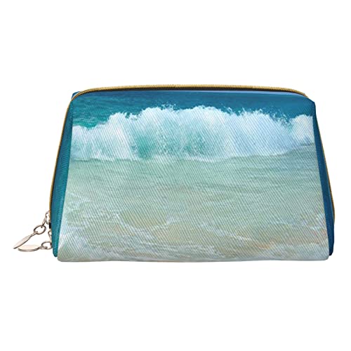 Minimalistische und stilvolle tragbare Leder-Make-up-Tasche, Surfen mit Tauchflossen, Schnorcheln, bedruckte Kosmetiktasche für Mädchen und Damen, kleine Größe, Serene Coastal, Einheitsgröße von BVMPRS