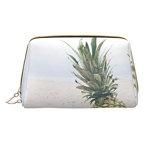 Minimalistische und stilvolle tragbare Leder-Make-up-Tasche, herzförmig, roter Baum, bedruckte Kosmetiktasche für Mädchen und Damen, kleine Größe, Ananas am Sommerstrand, Einheitsgröße von BVMPRS