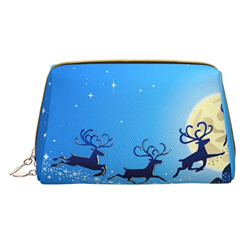 Minimalistische und stilvolle tragbare Leder-Make-up-Tasche, herzförmig, roter Baum, bedruckte Kosmetiktasche für Mädchen und Damen, kleine Größe, Happy Christmas Rentier, Einheitsgröße von BVMPRS