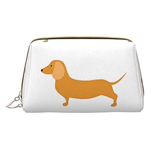 Minimalistische und stilvolle tragbare Leder-Make-up-Tasche, niedliche Dackel-Hunde, bedruckte Kosmetiktasche für Mädchen und Damen, kleine Größe, Niedliche Dackel-Hunde, Einheitsgröße von BVMPRS