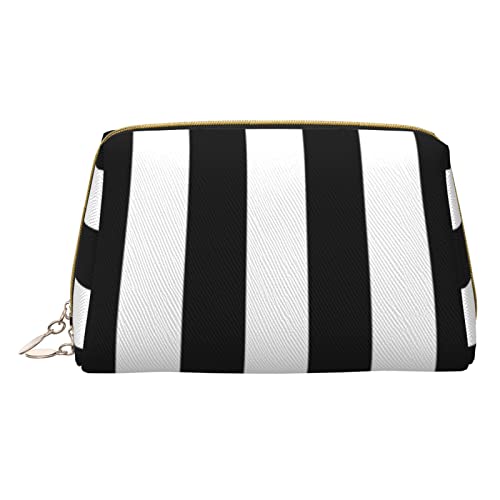 Minimalistische und stilvolle tragbare Leder-Make-up-Tasche, schwarz-weiße Streifen, bedruckte Kosmetiktasche für Mädchen und Damen, kleine Größe, Schwarze und weiße Streifen, Einheitsgröße von BVMPRS