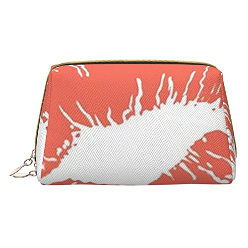 Minimalistische und stilvolle tragbare Leder-Make-up-Tasche, winkende Vorlage, bunte Kurven, bedruckte Kosmetiktasche für Mädchen und Damen, kleine Größe, Rot Kiss, Einheitsgröße von BVMPRS