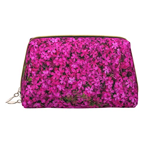 Minimalistische und stilvolle tragbare Make-up-Tasche aus Leder, 3 bunte Blumen bedruckt, Kosmetiktasche für Mädchen und Damen, kleine Größe, Frühlingsblumen, Einheitsgröße von BVMPRS