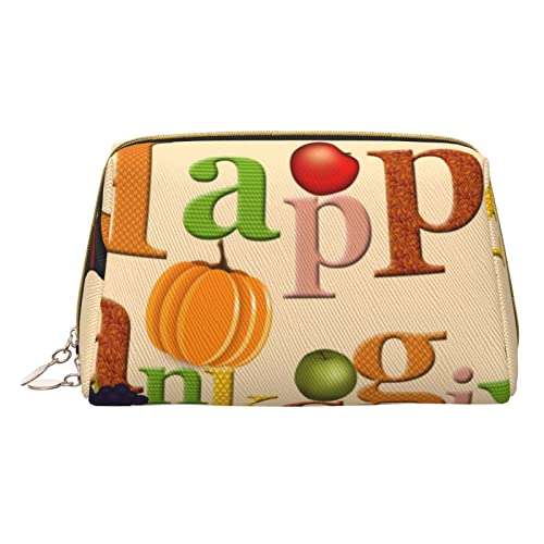 Minimalistische und stilvolle tragbare Make-up-Tasche aus Leder, Alpaka-Familie, bedruckte Kosmetiktasche für Mädchen und Damen, kleine Größe, Happy Thanksgiving Art, Einheitsgröße von BVMPRS