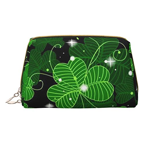 Minimalistische und stilvolle tragbare Make-up-Tasche aus Leder, Alpaka-Familie, bedruckte Kosmetiktasche für Mädchen und Damen, kleine Größe, St. Patricks Day Blätter, Einheitsgröße von BVMPRS