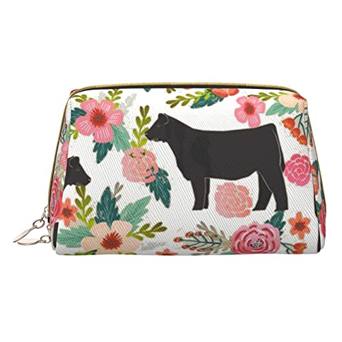 Minimalistische und stilvolle tragbare Make-up-Tasche aus Leder, Corgi niedlicher Hund, bedruckte Kosmetiktasche für Mädchen und Damen, kleine Größe, Steer Floral, Einheitsgröße von BVMPRS