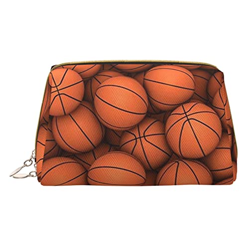 Minimalistische und stilvolle tragbare Make-up-Tasche aus Leder, Ersatzteile für landwirtschaftliche Maschinen, bedruckte Kosmetiktasche für Mädchen und Damen, kleine Größe, Basketball orange, von BVMPRS