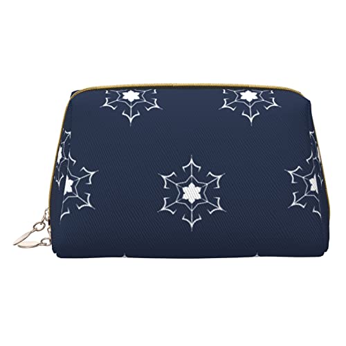 Minimalistische und stilvolle tragbare Make-up-Tasche aus Leder, Motiv: Autos und die Erde, bedruckte Kosmetiktasche für Mädchen und Damen, kleine Größe, Blau-weiße Schneeflocken, Einheitsgröße von BVMPRS