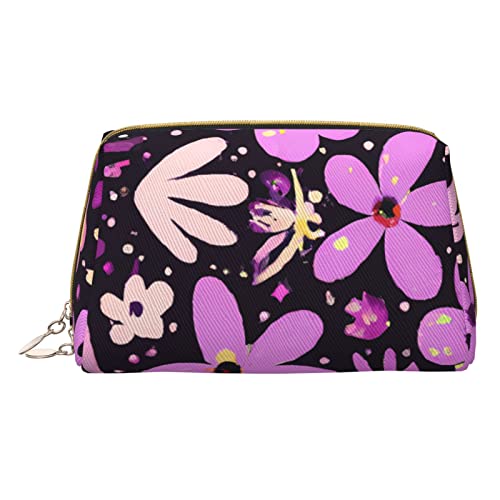 Minimalistische und stilvolle tragbare Make-up-Tasche aus Leder, Motiv: Karpfenfische im Teich, bedruckte Kosmetiktasche für Mädchen und Damen, kleine Größe, Helles Blumenmuster, Einheitsgröße von BVMPRS