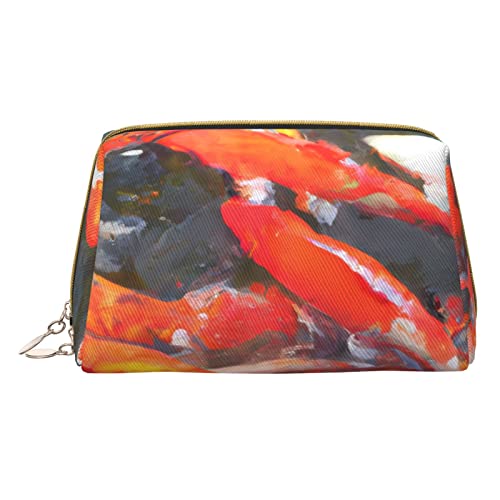 Minimalistische und stilvolle tragbare Make-up-Tasche aus Leder, Motiv: Karpfenfische im Teich, bedruckte Kosmetiktasche für Mädchen und Damen, kleine Größe, Karpfenfische im Teich, Einheitsgröße von BVMPRS